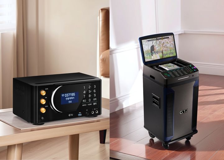 (좌)가정용 반주기 'TKR-370HK', 올인원 반주기 'M1' (사진=TJ미디어 제공) *재판매 및 DB 금지