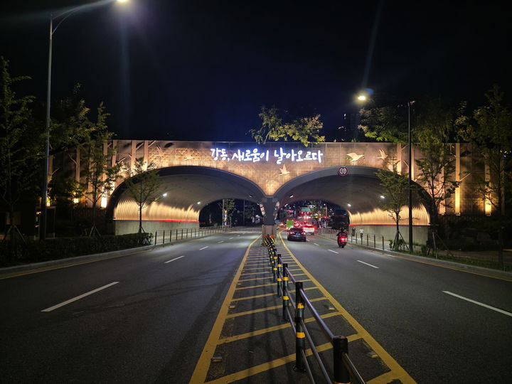 [서울=뉴시스] 강일생태육교 개선 후 야간. 2025.09.25. (사진=강동구 제공) *재판매 및 DB 금지