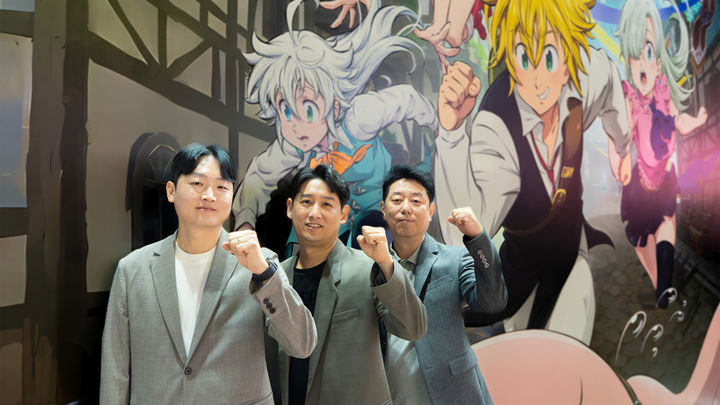 '일곱 개의 대죄 오리진' 개발진이 25일 일본 지바현에서 개막한 도쿄게임쇼에서 기자간담회를 진행했다. 사진은 왼쪽부터 넷마블에프앤씨 박동훈 AD, 넷마블에프앤씨 구도형 PD, 넷마블 김병록 사업본부장.(사진=넷마블 제공) *재판매 및 DB 금지