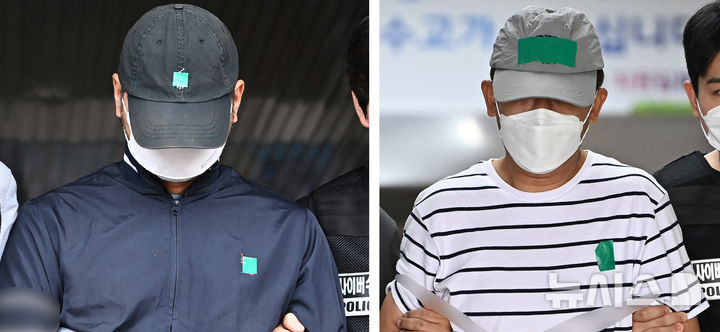[수원=뉴시스] 김종택 기자 = KT 무단 소액결제 사건 피의자인 중국 국적의 남성들이 25일 경기 수원시 영통경찰서에서 정보통신망법 위반, 컴퓨터 사용 사기, 범죄수익 은닉규제법 위반 등 혐의로 검찰로 구속 송치되고 있다. 2025.09.25. jtk@newsis.com