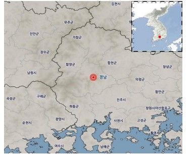 26일 오전 6시53분1초 경남 산청군 동남동쪽 4km 지역에서 규모 2.1의 지진이 발생했다.(사진=기상청 제공) *재판매 및 DB 금지