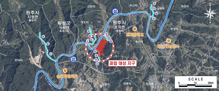 [원주=뉴시스] ‘'026년도 자연재해위험개선지구 국고보조사업' 대상지로 최종 선정된 원주시 호저면 무장리 위치도. (사진=원주시 제공) 2025.09.26. photo@newsis.com *재판매 및 DB 금지