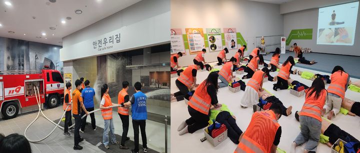 [부산=뉴시스] 한국해양진흥공사는 응급 상황 대응 및 안전 역량 강화의 일환으로 지난 25일 임직원들이 부산119안전체험관을 방문해 안전체험교육을 진행했다. (사진=한국해양진흥공사 제공) 2025.09.26. photo@newsis.com *재판매 및 DB 금지