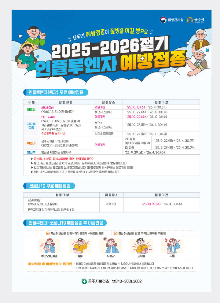 공주시, 인플루엔자·코로나19 무료 예방 접종 실시