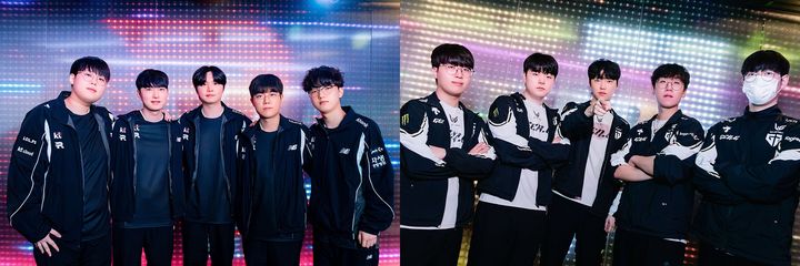 [서울=뉴시스] '리그 오브 레전드(LoL)' e스포츠 한국 프로 리그 'LoL 챔피언스 코리아(LCK)' KT롤스터와 젠지 선수단 (사진=라이엇 게임즈 제공) *재판매 및 DB 금지