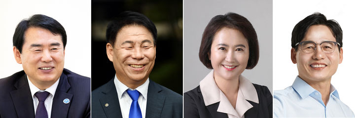 [광주=뉴시스] 광주시교육감 예비후보. 왼쪽부터 이정선 광주시교육감, 김용태 전 전교조 광주지부장, 오경미 전 광주시교육청 교육국장, 정성홍 전 전교조 광주지부장. photo@newsis.com *재판매 및 DB 금지