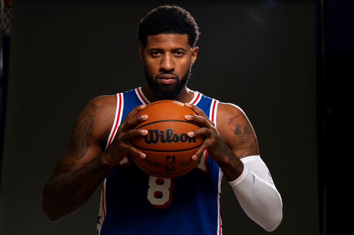 [캠든=AP/뉴시스] 미국프로농구(NBA) 필라델피아 세븐티식서스의 폴 조지. 2025.09.26.