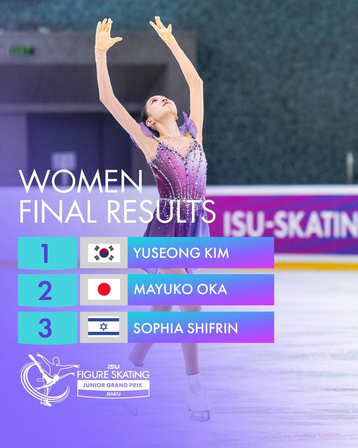 [서울=뉴시스] 2025~2026 국제빙상경기연맹(ISU) 주니어 그랑프리 5차 대회 여자 싱글에서 우승을 차지한 김유성. (사진 = ISU 공식 X 캡처) *재판매 및 DB 금지