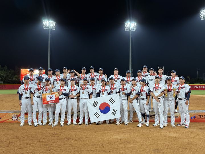 제31회 아시아야구선수권대회 3위를 차지한 한국 야구대표팀. (사진=대한야구소프트볼협회 제공). 2025.09.28. *재판매 및 DB 금지