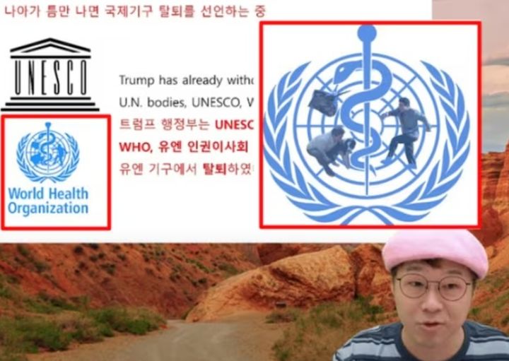 [서울=뉴시스] 인기 유튜버 슈카(본명 전석재)가 인터넷 생방송 도중 고(故) 노무현 전 대통령을 조롱한 합성 WHO(세계보건기구) 로고를 사용해 논란이 일고 있다. (사진 = 온라인 커뮤니티 캡처) 2025.09.29. *재판매 및 DB 금지