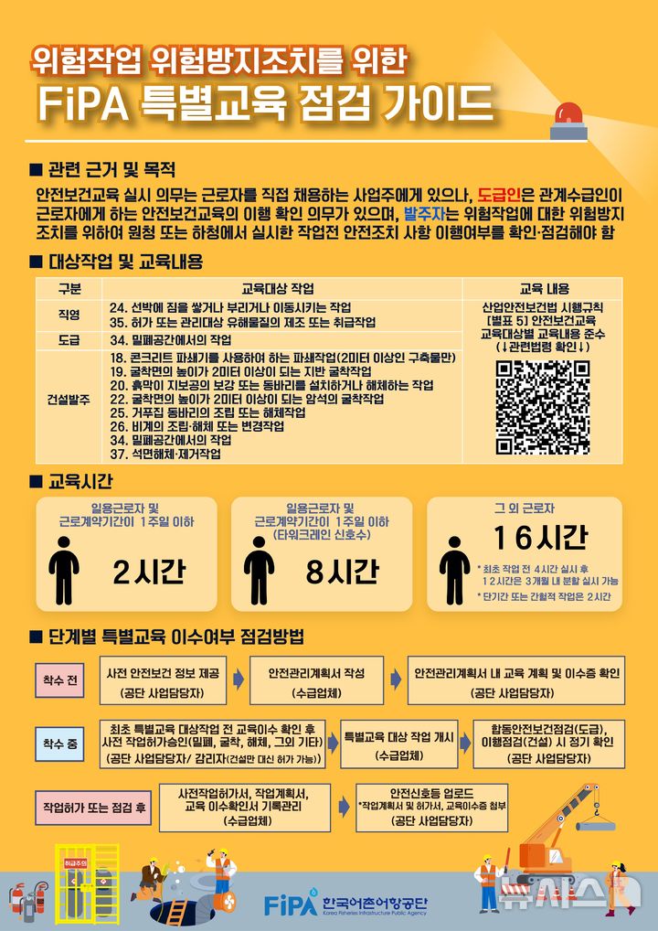 [서울=뉴시스] 위험작업 위험방지조치를 위한 특별교육 점검 가이드.