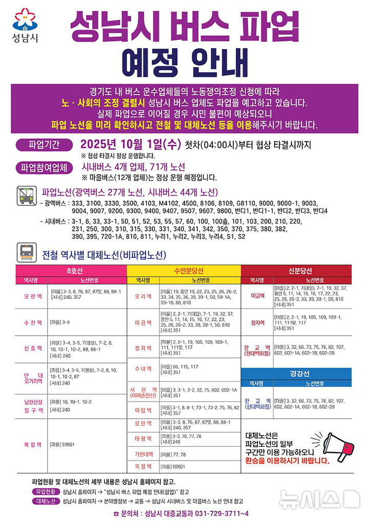 [성남=뉴시스] 성남시 버스파업 안내문（사진＝성남시 제공）2025.09.30.photo@newsis.com