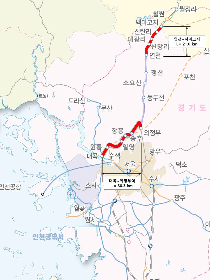 [서울=뉴시스] 지도는 수소열차 실증 운행 노선도. 2025.09.30. (사진=국토교통부 제공) photo@newsis.com *재판매 및 DB 금지
