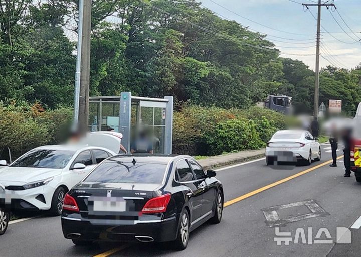 [제주=뉴시스] 30일 오전 제주시 구좌읍 소재 도로에서 보행자 교통사고가 발생해 경찰과 소방당국이 구조 및 수습에 나서고 있다. (사진=제주소방안전본부 제공) 2025.09.30. photo@newsis.com