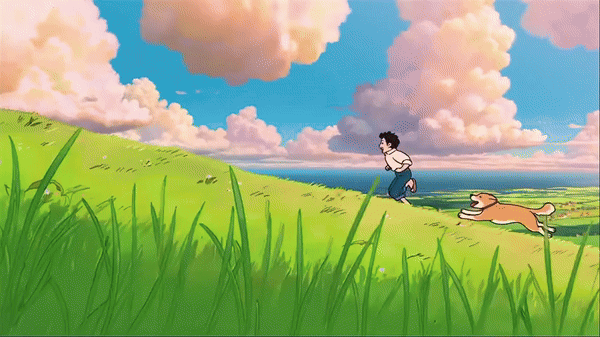 [서울=뉴시스] 오픈AI 영상 생성 AI 모델 '소라 2'로 제작한 영상. "스튜디오 지브리 애니메이션 스타일로 소년과 그의 개는 아름다운 구름이 가득한 풀밭 경치 좋은 산을 뛰어올라 먼 배경의 마을을 내려다 본다"는 텍스트 프롬프트를 적용해 완성했다. (영상=오픈AI 블로그) *재판매 및 DB 금지 *재판매 및 DB 금지