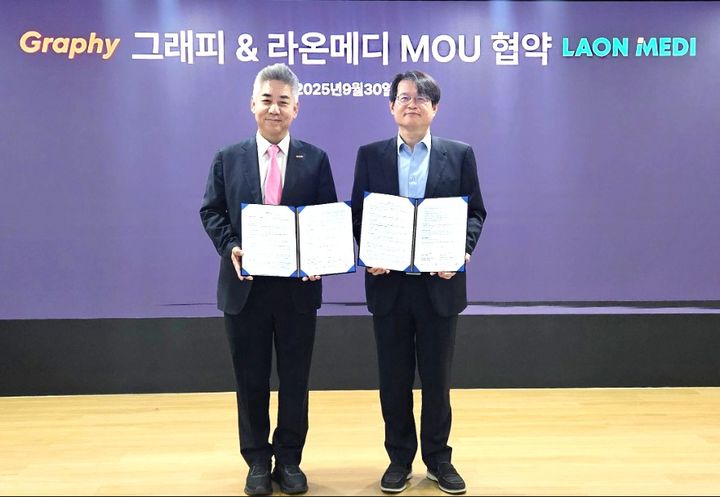 (왼쪽)심운섭 그래피 대표, (오른쪽)이석중 라온메디 대표. (사진=라온피플) *재판매 및 DB 금지