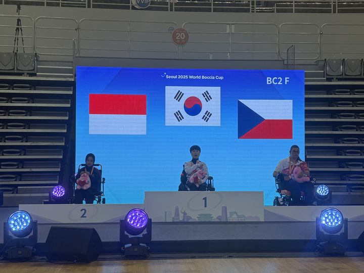 [서울=뉴시스] 최아영 선수가 2025 서울 월드보치아컵 BC2 개인전 여자부에서 금메달을 획득하는 모습 (사진=최아영선수 제공) 2025.10.01. photo@newsis.com *재판매 및 DB 금지