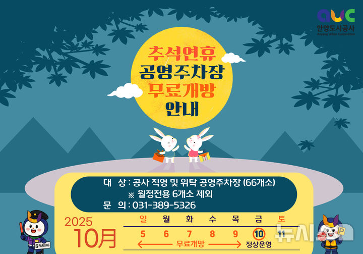 [안양=뉴시스] 안양시가 추석 연휴 공용 주차장 66개소에 대해 무료 개방한다. (안내문=안양시 제공).2025.10.01.photo@newsis.com