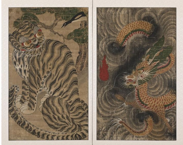 용호도(龍虎圖) Dragon & Tiger 조선, 19세기 종이에 채색 59×98.5cm(each) 23.2x38.7in.(each) *재판매 및 DB 금지