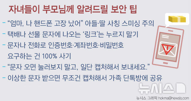 [그래픽=뉴시스] 자녀들이 부모님께 알려드릴 보안 팁