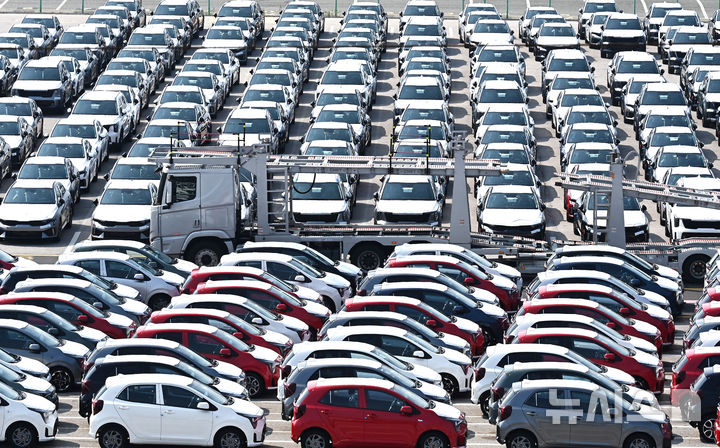 [평택=뉴시스] 김종택 기자 = 사진은 1일 경기 평택항 자동차 전용부두에 수출용 차량이 세워져 있는 모습. 2025.10.01. jtk@newsis.com