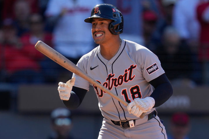 [클리블랜드=AP/뉴시스]메이저리그(MLB) 디트로이트 타이거스의 외야수 저마이 존스가 1일(현지 시간) 미 오하이오주 클리블랜드 프로그레시브필드에서 열린 클리블랜드 가디언스와의 2025 MLB 포스트시즌 아메리칸리그 와일드카드시리즈(ALWC·3전2선승제) 2차전에 대타로 나서 타석에 임하고 있다. 2025.11.05 