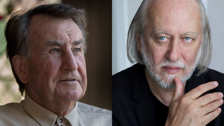 [서울=뉴시스] 제럴드 머네인(왼쪽)과 크러스너호르커이 라슬로. (사진=ⓒTimothy Hillier / 크러스너호르커이 라슬로 홈페이지) 2025.10.09. photo@newsis.com *재판매 및 DB 금지