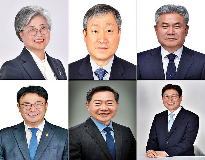 [세종=뉴시스] 내년 6월 제9회 전국동시지방선거를 앞두고 거론되고 있는 세종시교육감 선거 후보군. 강미애(상단 왼쪽부터 시계방향), 박백범, 안광식, 임전수, 원성수, 유우석. (사진=뉴시스 DB). photo@newsis.com *재판매 및 DB 금지