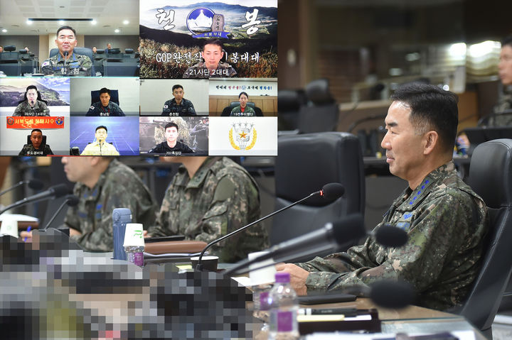 [서울=뉴시스] 이영환 기자 = 진영승 합참의장이 추석인 6일 지·해·공 및 사이버 영역을 책임지는 작전부대, 대테러대응 팀의 장병 및 군무원들과 지휘통화를 하며 연휴기간 군사대비태세 유지를 강조하고 있다. (사진=합참 제공) 2025.10.06. photo@newsis.com *재판매 및 DB 금지