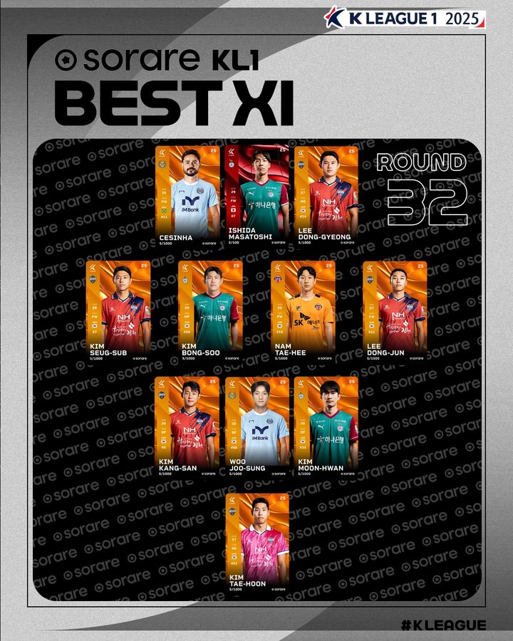[서울=뉴시스] 하나은행 K리그1 2025 32라운드 베스트11. (사진=한국프로축구연맹 제공) *재판매 및 DB 금지