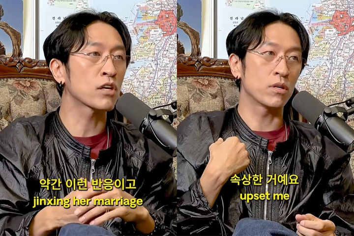 [서울=뉴시스] 그룹 '코요태' 빽가가 최근 유튜브 채널 'SPNS TV'에 출연해 멤버 신지의 결혼을 둘러싼 부정적 여론에 대해 속상한 마음을 전했다. (사진=유튜브 채널 'SPNS TV' 화면 캡처) 2025.10.07. photo@newsis.com *재판매 및 DB 금지