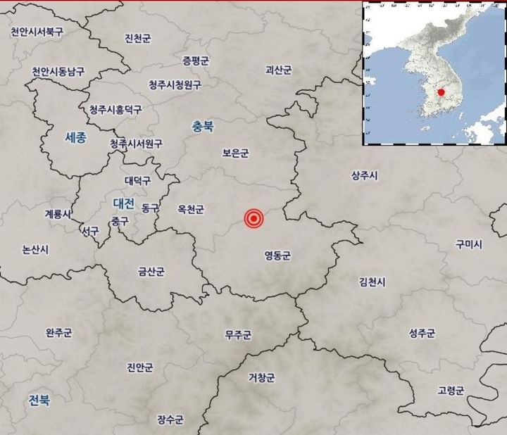 충북 옥천서 규모 3.1 지진…최대 진도 Ⅳ
