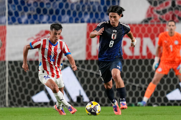 [오사카=AP/뉴시스]일본 축구대표팀 공격수 미나미노. 2025.10.10.