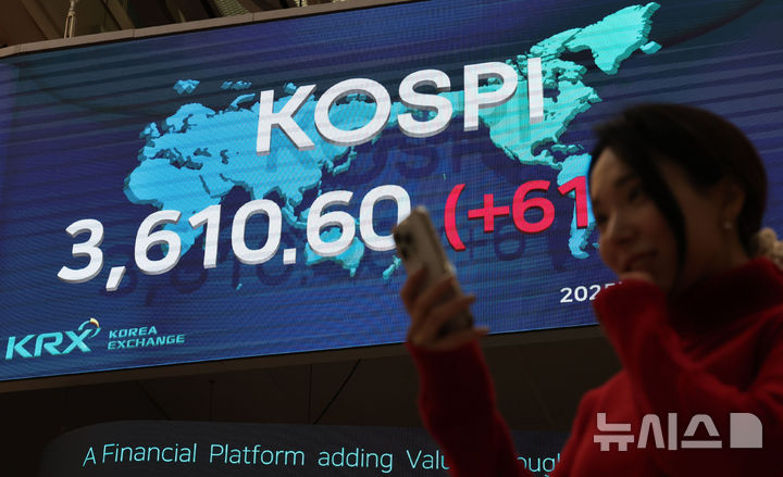 [서울=뉴시스] 권창회 기자 = 코스피가 전 거래일(3549.21)보다 61.39포인트(1.73%) 오른 3610.60에 마감한 10일 오후 서울 여의도 한국거래소 전광판에 지수가 표시되고 있다.코스닥 지수는 전 거래일(854.25)보다 5.24포인트(0.61%) 상승한 859.49에 거래를 종료했다. 서울 외환시장에서 원·달러 환율은 전 거래일(1400.0원)보다 21.0원 오른 1421.0원에 주간 거래를 마감했다. 2025.10.10. kch0523@newsis.com
