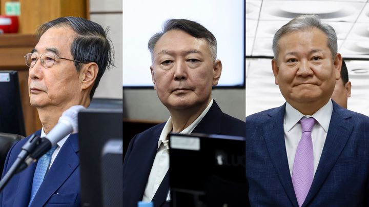 왼쪽부터 한덕수 전 국무총리, 윤석열 전 대통령, 이상민 전 행정안전부 장관. (사진=뉴시스) *재판매 및 DB 금지