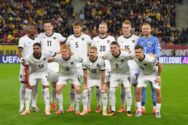 [부쿠레슈티=AP/뉴시스]오스트리아 축구대표팀. 2025.10.12.