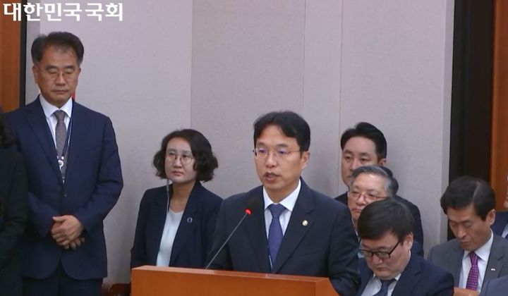 [세종=뉴시스] 국회에서 열린 국토교통위원회 국정감사에서 강주엽 행정중심복합도시 건설청장이 모두 발언을 하고 있다.(사진=국회인터넷의사중계시스템) 2025.10.13. photo@newsis.com. *재판매 및 DB 금지