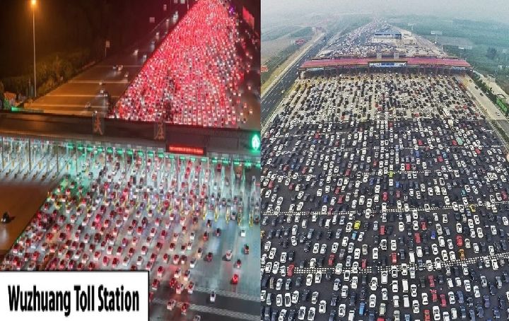 [뉴시스] 긴 연휴가 끝난 뒤 교통 체증이 발생한 우좡 톨게이트. 2025.10.13. (사진=X 갈무리). *재판매 및 DB 금지