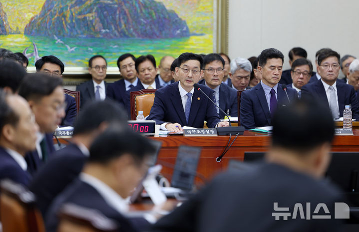 [서울=뉴시스] 김명년 기자 = 윤창렬 국무조정실장이 13일 오전 서울 여의도 국회에서 열린 정무위원회 국정감사에서 질의에 답하고 있다. 2025.10.13. kmn@newsis.com