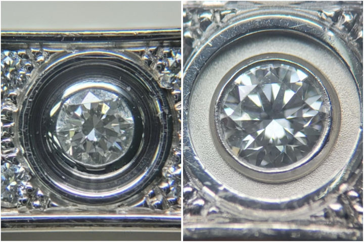 [서울=뉴시스] 프랑스 명품 주얼리 브랜드 까르띠에(Cartier)의 고가 다이아몬드 반지가 불량품으로 판정되면서 품질 논란이 일고 있다. 러브 라인 풀 파베 세팅 반지의 정상품(왼)과 불량품. (사진 = 온라인커뮤니티 갈무리) 2025.10.14. *재판매 및 DB 금지