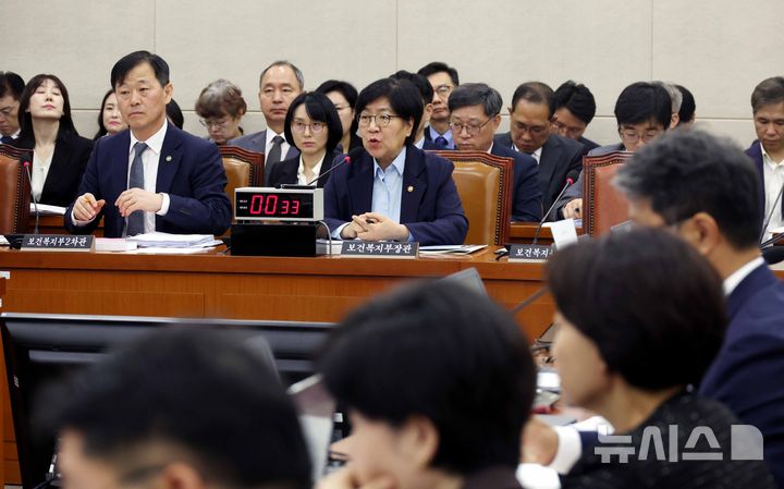 [서울=뉴시스] 조성봉 기자 = 정은경 보건복지부 장관이 14일 오전 서울 여의도 국회 보건복지위원회에서 열린 보건복지부 등에 대한 국정감사에서 의원의 질의에 답변하고 있다. 2025.10.14. suncho21@newsis.com