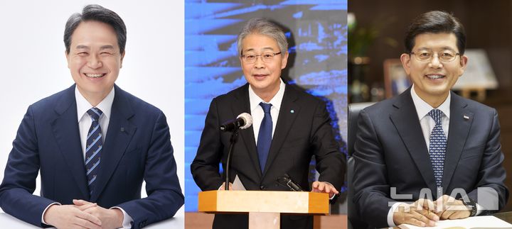 [서울=뉴시스]왼쪽부터 진옥동 신한금융지주 회장, 임종룡 우리금융지주 회장, 빈대인 BNK금융지주 회장.