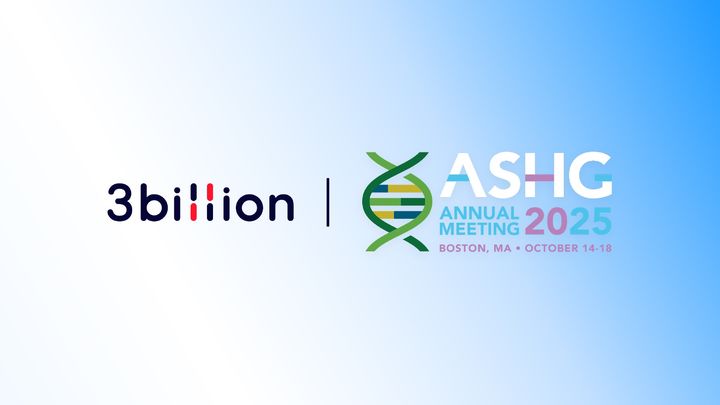 [서울=뉴시스] 인공지능(AI) 기반 희귀질환 진단 기업 쓰리빌리언 오는 18일까지(현지시간) 미국 보스턴에서 열리는 '2025 미국유전학회(American Society of Human Genetics, ASHG 2025)’에 참가해 AI 유전변이 해석 기술 관련 연구 초록 4편을 발표한다고 16일 밝혔다. (사진=쓰리빌리언 제공) 2025.10.16. photo@newsis.com *재판매 및 DB 금지