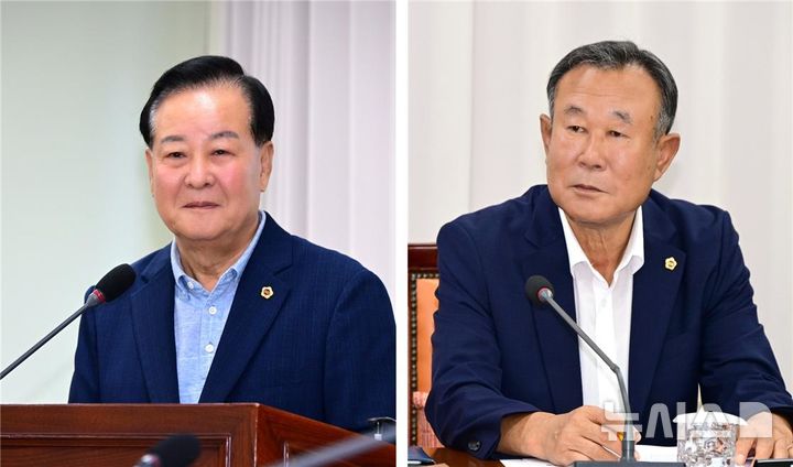 [창원=뉴시스]경남도의회 강용범(왼쪽) 의원과 이치우 의원.(사진=경남도의회 제공) 2025.10.16. photo@newsis.com