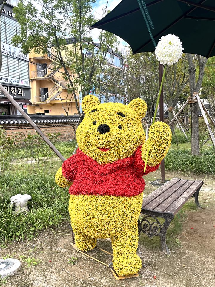 [원주=뉴시스] 강원감영 국화와 가을꽃 전시회 '곰돌이 포토존'. (사진=원주시 제공) 2025.10.17. photo@newsis.com *재판매 및 DB 금지