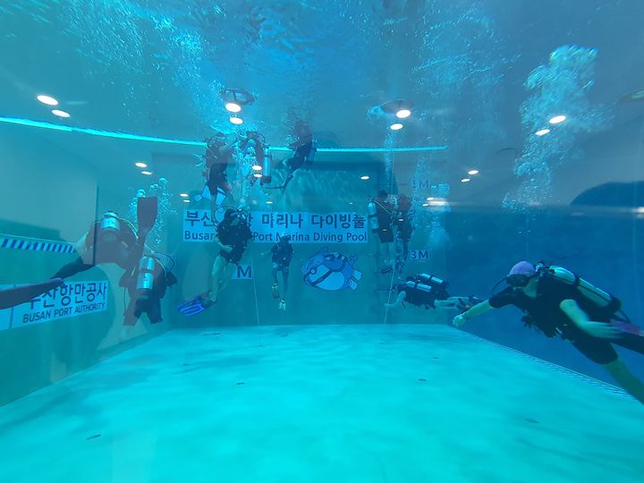 [부산=뉴시스] 부산항만공사는 한국해양소년단 부산연맹과 함께 20일 부산 북항마리나 다이빙풀에서 지역 척수장애인을 위한 스쿠버다이빙 체험행사를 진행했다. (사진=부산항만공사 제공) 2025.10.20. photo@newsis.com *재판매 및 DB 금지