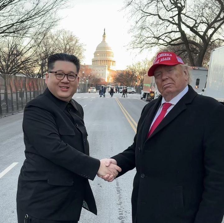[뉴시스]김정은을 흉내 낸 하워드 X와 트럼프를 흉내 낸 남성의 모습. (사진=인스타그램 캡처) 2025.10.20 *재판매 및 DB 금지