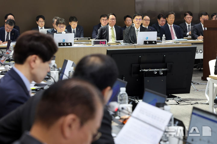 [서울=뉴시스] 권창회 기자 = 이창용 한국은행 총재가 20일 오전 서울 중구 한국은행에서 열린 국회 기획재정위원회의 한국은행에 대한 국정감사에서 의원질의에 답하고 있다. (공동취재) 2025.10.20. photo@newsis.com