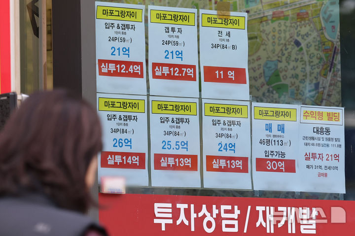 [서울=뉴시스] 권창회 기자 = 서울 전역과 경기도 12개 지역에서 토지거래허가제가 시행되는 20일 서울 마포구 한 공인중개사에 매물정보가 붙어있다. 2025.10.20. kch0523@newsis.com