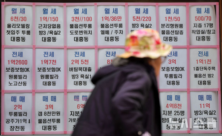 [서울=뉴시스] 홍효식 기자 = 21일 서울 시내 한 공인중개사에 게시된 월세 매물 정보. 2025.10.21. yesphoto@newsis.com
